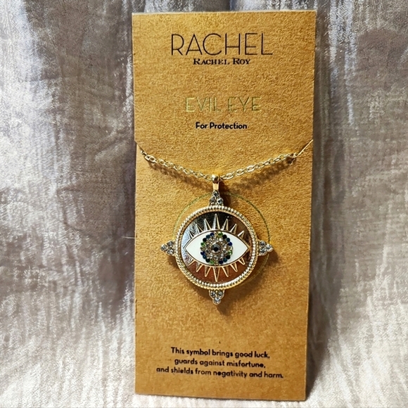 Rachel Roy Heavy Plated Evil Eye Rhinestone Enamel Necklace Protection Good Luck - Picture 5 of 10